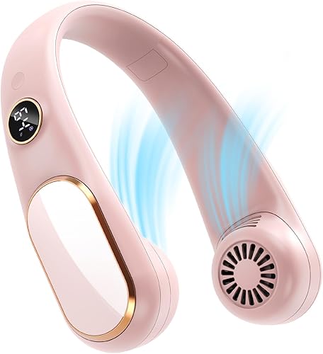 Koonie Ventilador de cuello recargable de 5 velocidades, ventilador personal portátil, ventilador sin aspas manos libres, ventilador portátil a
