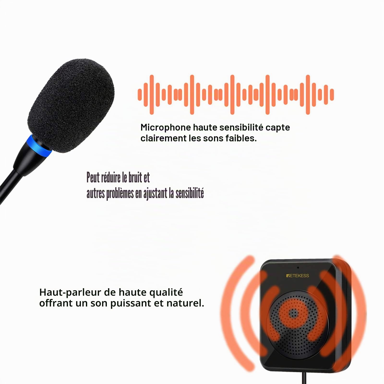 Retekess TW106 Haut-Parleur de Fenêtre, Interphone de Comptoir | pour Points de Contrôle Immigration, Cliniques, Banques, 2 Voies, Aucune Interférence de Bruit