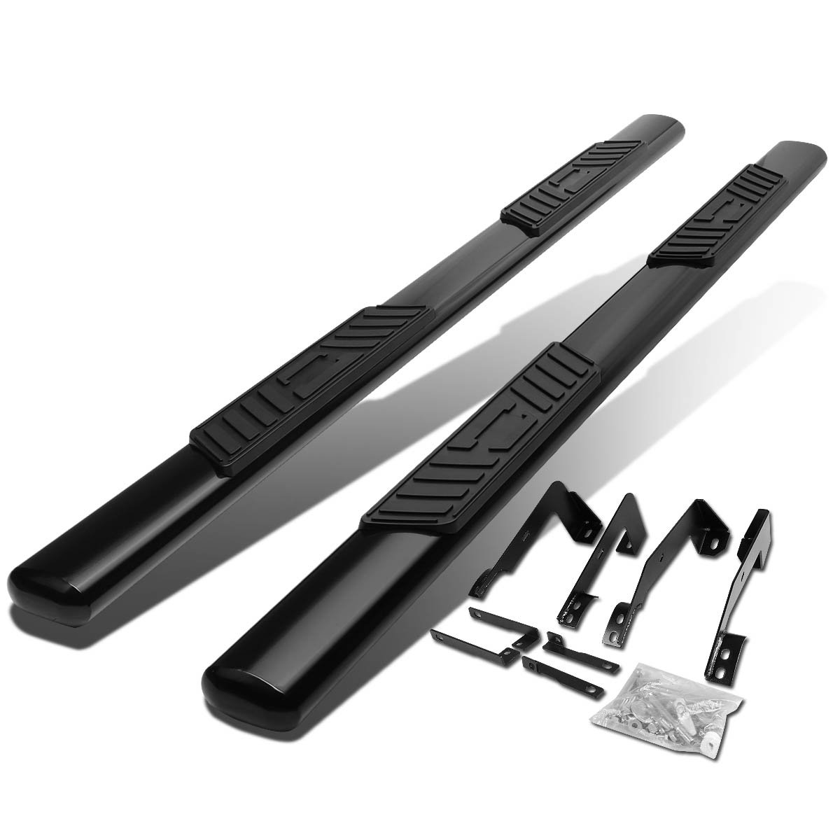 Auto Dynasty Oval Running Boards Compatible with 2002-2009 Dodge Ram 1500 2500 3500 Crew Cab, Mild Steel Side Step Rail Nerf Bars, 5" Step Bars, Black