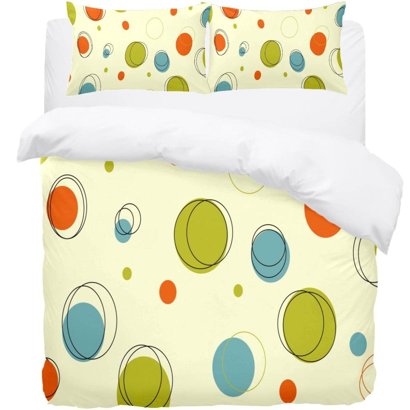 Parure de lit housse de couette motifs cercles géométriques vert bleu orange drap de lit 2 taies
