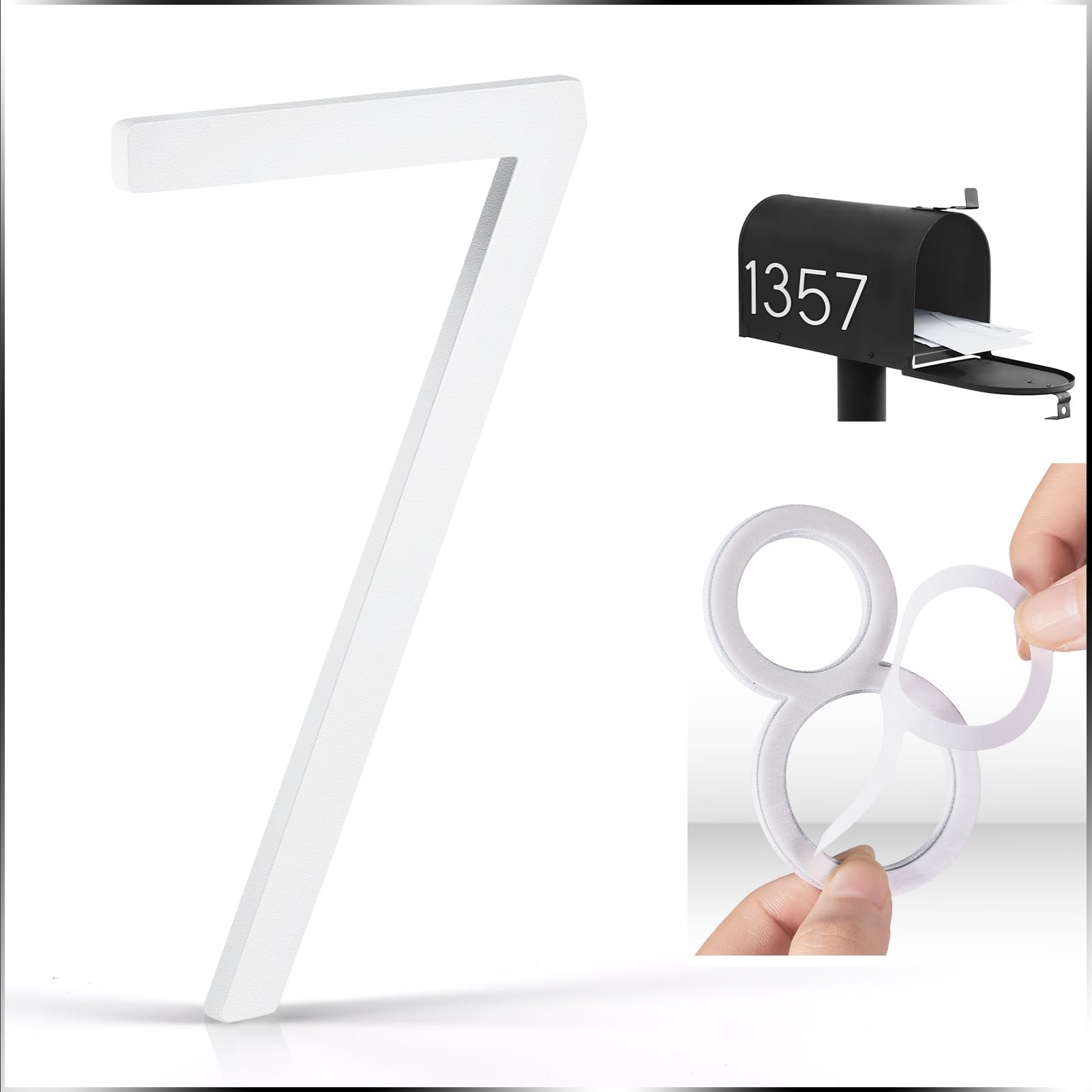 VONDERSO 3 Inch Self-Adhesive Mailbox Numbers and Letters for Outside, Thick Foam Adhesive for Strong Adhesion, Aluminum Alloy with Crystal Powder