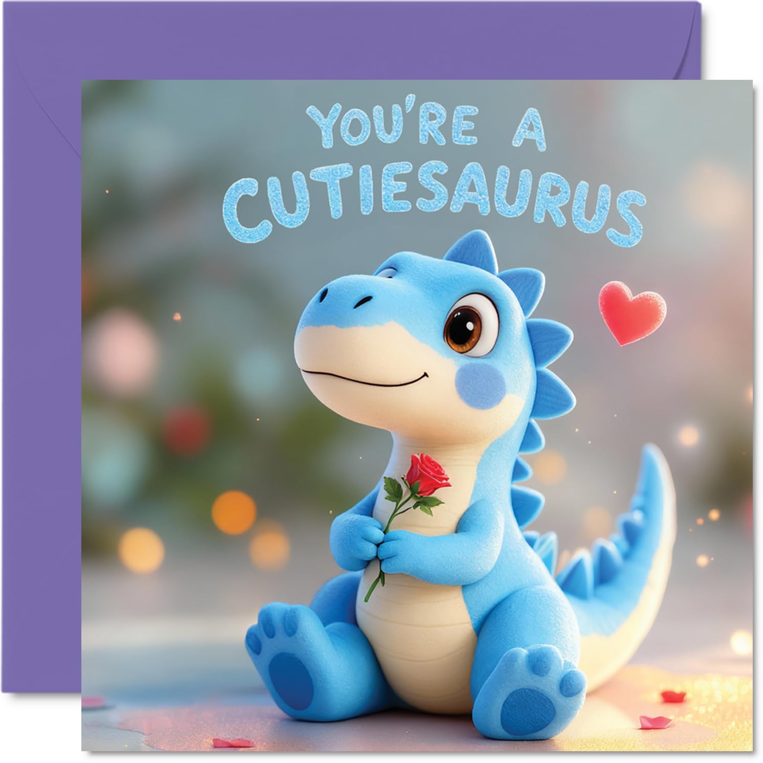 Cute Anniversary Card - Cutie Saurus Blue Dinosaur - Romantic Happy Anniversary Card for Women Men, 145mm Sweet I Love You Anniversaries Greeting Cards