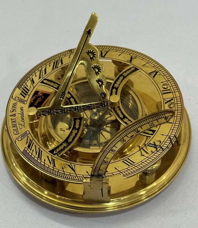 Large 4.5-INCH Solid Brass WEST, London, Sundial Compass with FINE Callibration Gorgeous Cream DIAL
