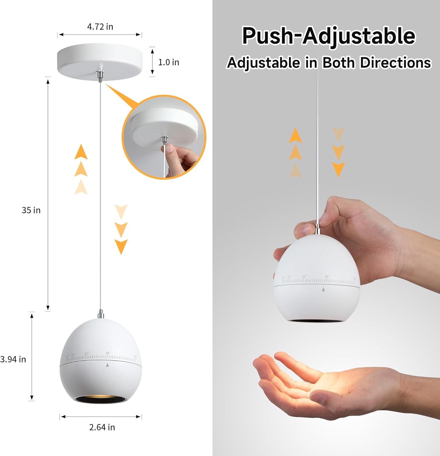 9W Modern Dimmable Zoomable Pendant Light Fixtures, Aluminum Ceiling Wired Hanging Light Spotlight Lamp for Kitchen Island Bedroom Bedside Cafe