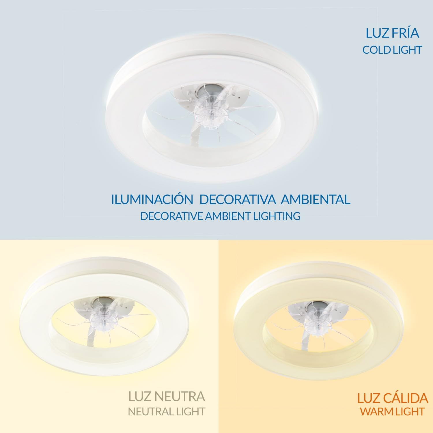 M mimotec - Ventilador de Techo LED Venecia 36W CCT, Motor DC Silencioso, 3600 lm, 6 Velocidades, Control Remoto, Función Verano/Invierno, Temporizador, Luz Regulable 3CCT.