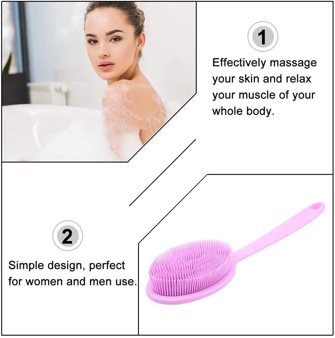 Depurador de Espalda Suave Mango Largo Cepillo para el Cuerpo del baño Exfoliante Cepillo de Limpieza Cepillo para el Cuerpo Cepillos para el baño y el Cuerpo (Color : Azul) (Rosa)