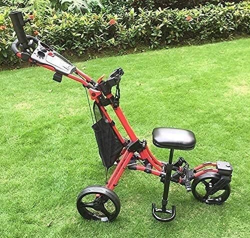 WaiDXn Golf Trolley Golf Push Cart Swivel Foldable 3 Wheel Push Pull Cart Golf Trolley With Seat Scoreboard Bag Golf Push Cart