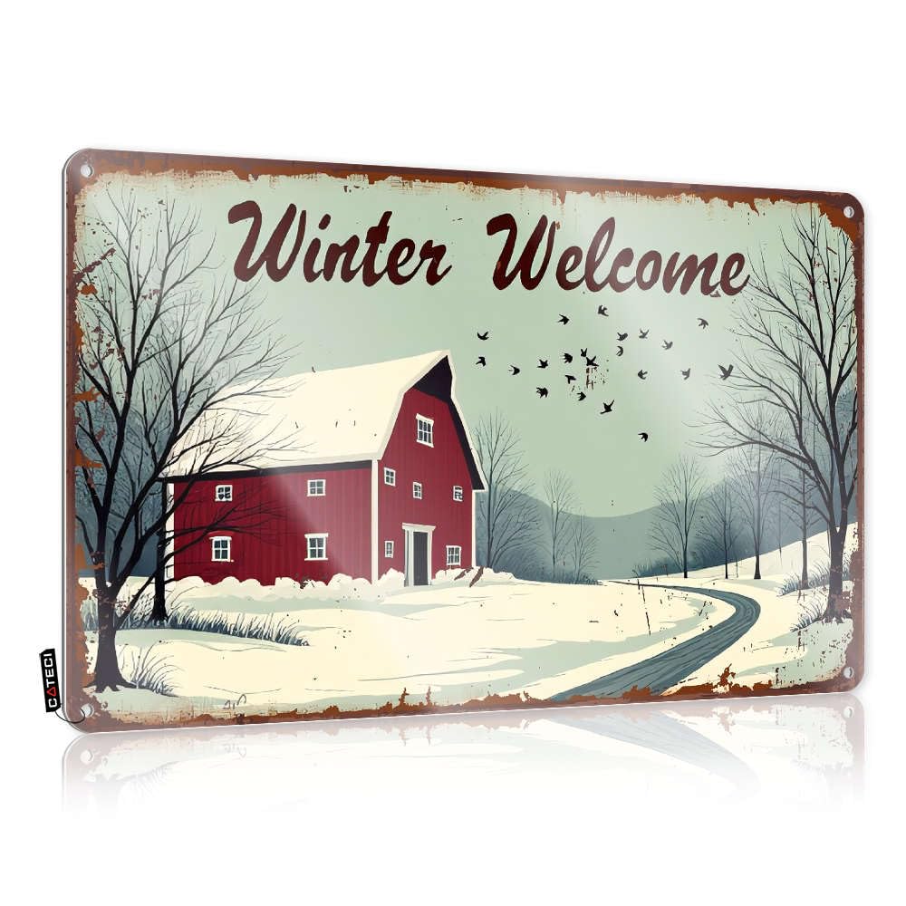 Fzfn Colour Cute Bathroom Decor Farmhouse Signs Nice | Winter Welcome Sign With Barn Scene Old-Fashioned Entryway Decoration(30X40cm)