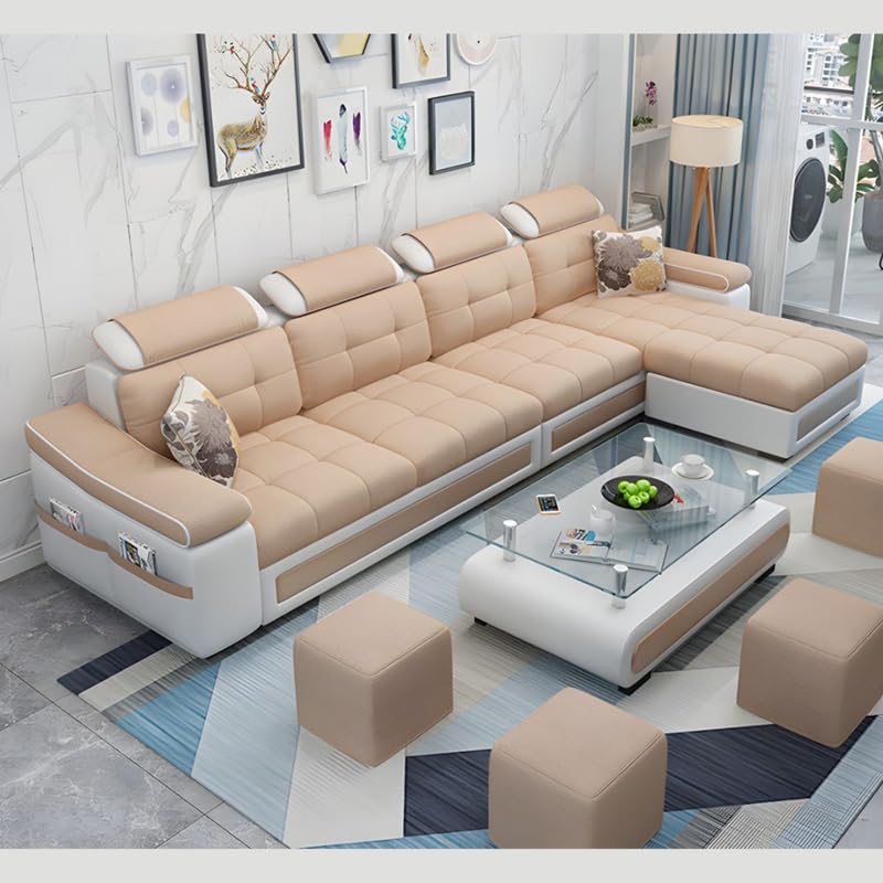Image of Homax. - Jasmine L Shape Model Attractive Sectional Sofa Set with Stunning Smart Center Table for Living Room,Set of 8 Items.Upholstery-Premium Fabric