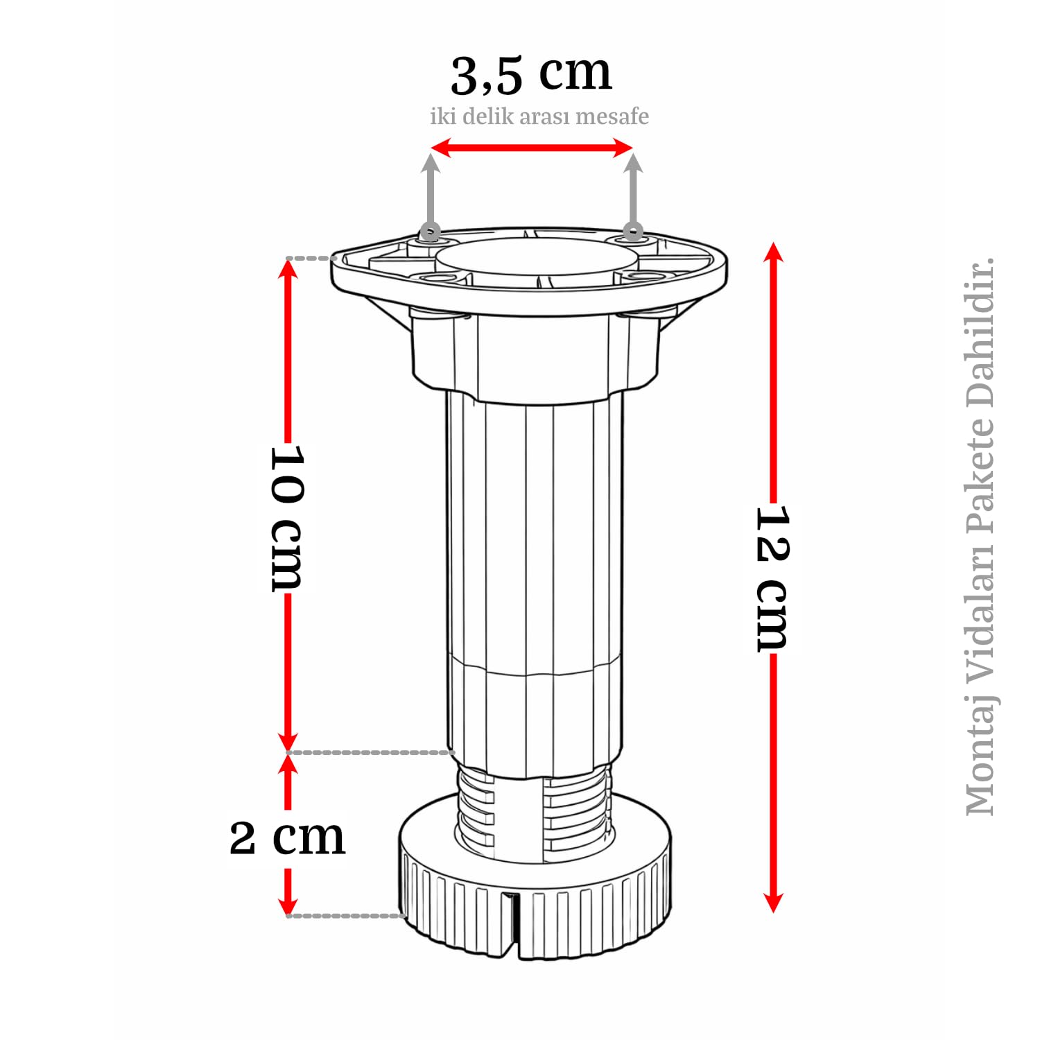 Ayarlanabilir 1 Adet (10+2 cm) Plastik Ayak Dolap Mobilya Tezgah Yükseltici Yükseltme Ayağı GRİ