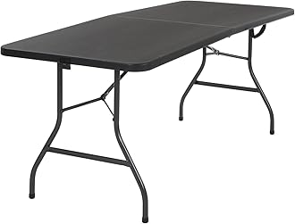 CoscoProducts Deluxe 6 foot x 30 inch Fold-in-Half Blow Molded Folding Table, Black