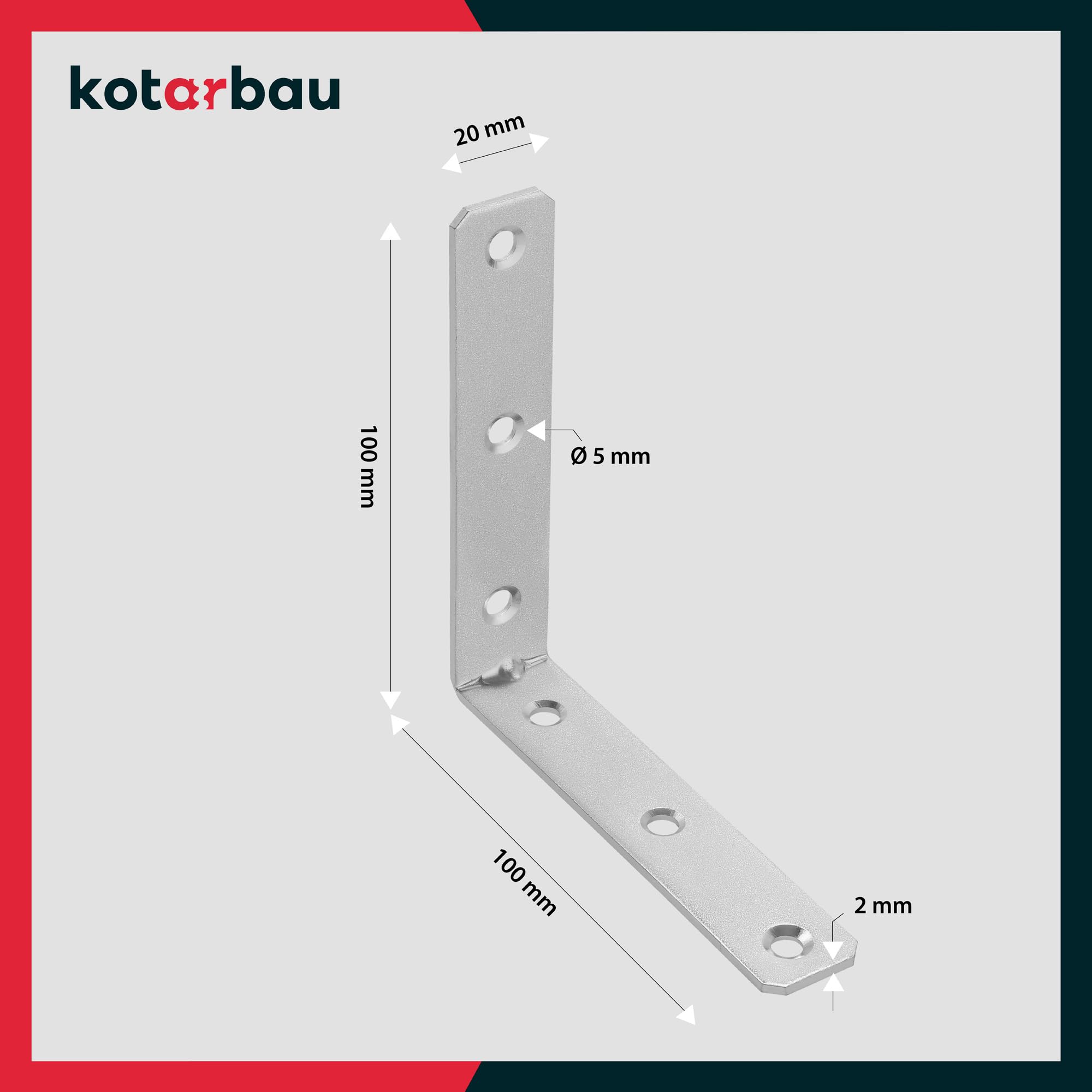 KOTARBAU Juego de 100 ángulos de 10 x 10 x 2 cm, ángulo de carga pesada de acero galvanizado, ángulo de esquina con rebordear de acero, ángulo de metal, ángulo de 90 grados, ángulo de acero, ángulo de