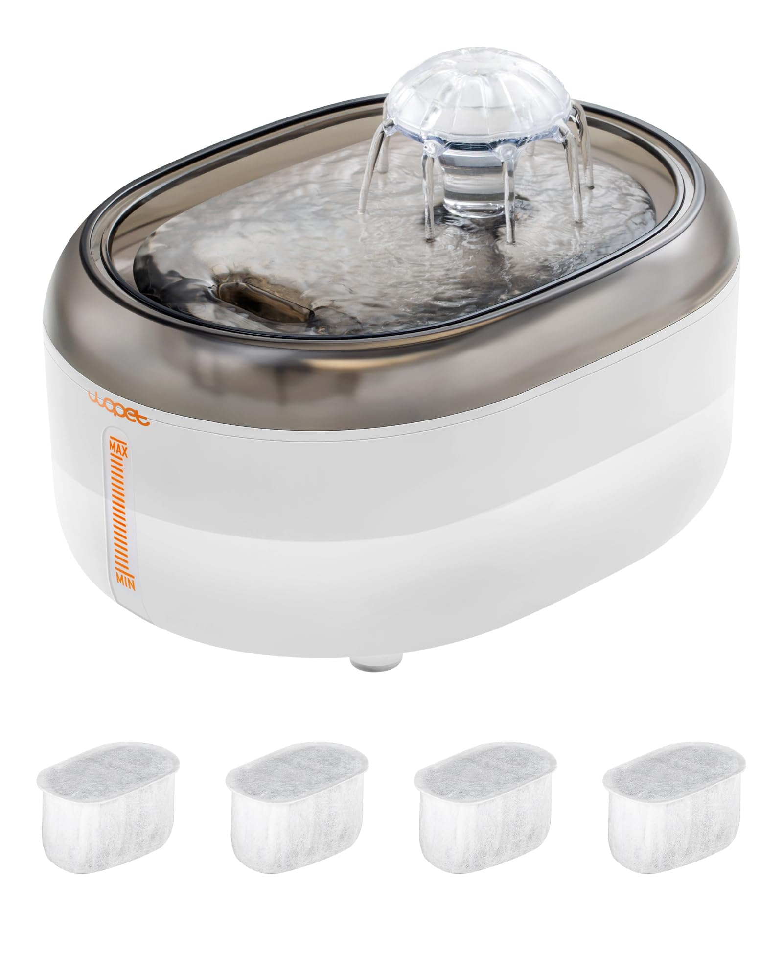 Wopet W300 Fontanella per Gatti con Filtraggio Vero, 2L Dispenser Acqua Gatti Automatico Ultra Silenzioso con Ciotola senza BPA e Filtri a 6 Stadi di Filtraggio(BlancoGris+4 filtro)