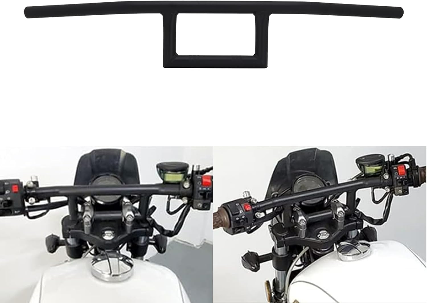 AnXin Motorcycle 7/8" Handlebar Cafe Racer Box Window Attack Style Handlebars 22MM Universal For Cruiser Bobber Custom Application Black