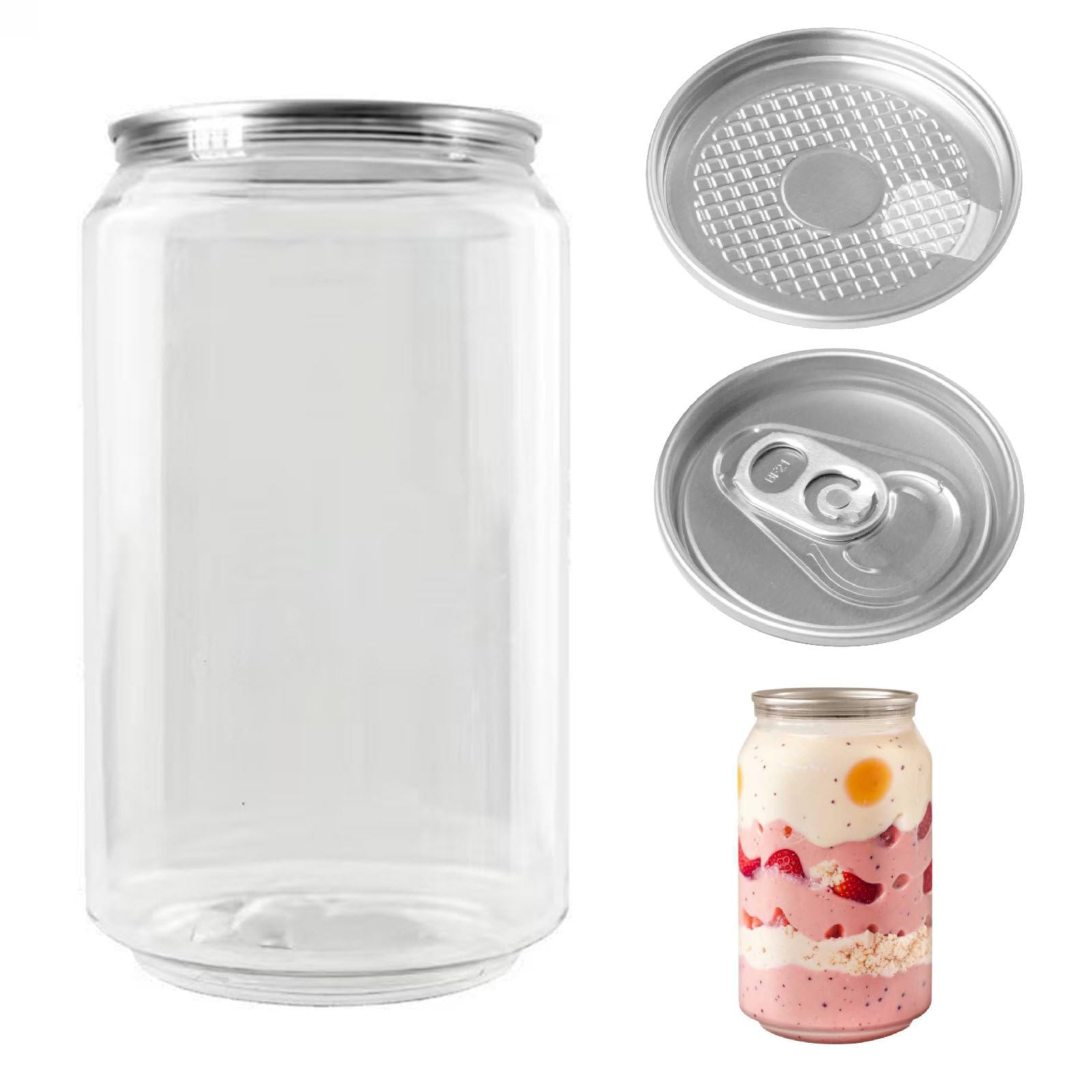 Dosenförmige Becher, transparente Getränkebehälter mit Deckel für Eiskaffee, Smoothies, Bier und Cocktails, 700 ml, 100 Stück