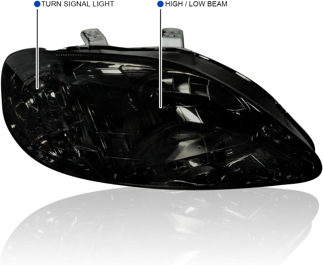 SPEC-D TUNING Smoke Lens Headlights Compatible with 1999-2000 Honda Civic EK EX LX Si L+R Pair Head Light Lamp Assembly