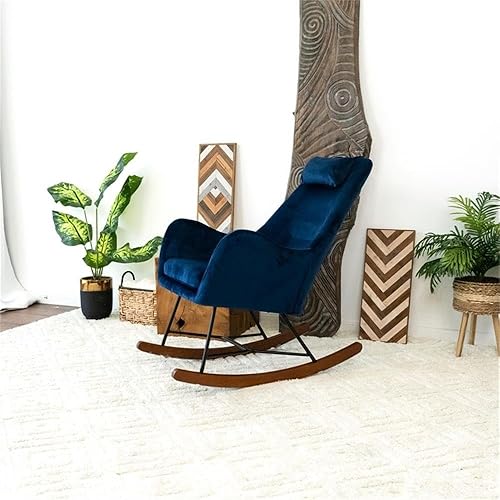 Miniatura 4 de ASHCROFT Revi Mid-Century - Mecedora de terciopelo con respaldo ajustado en color azul