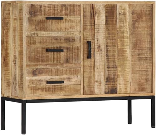 Miniatura 9 de vidaXL Aparador de madera de mango macizo, 3 cajones y 1 gabinete de puerta, 34.6 x 11.8 x 28 pulgadas, acabado pulido y lacado, diseño de grano de