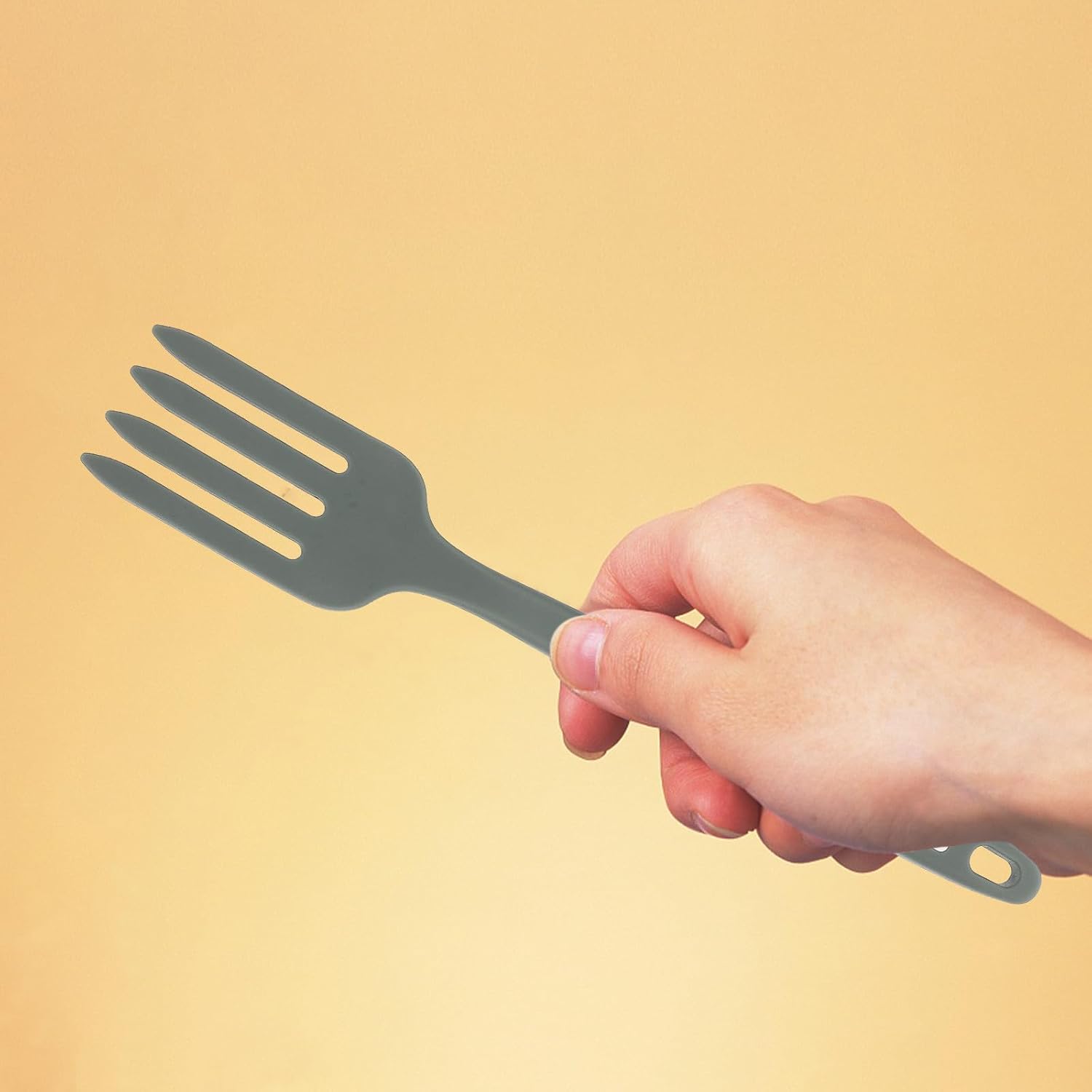 Multi-function Silicone Cooking Fork Nonstick Food Fork for Pasta Salad Mixing Heat Resistant Kitchen Utensil Comfortable Grip Gray-green
