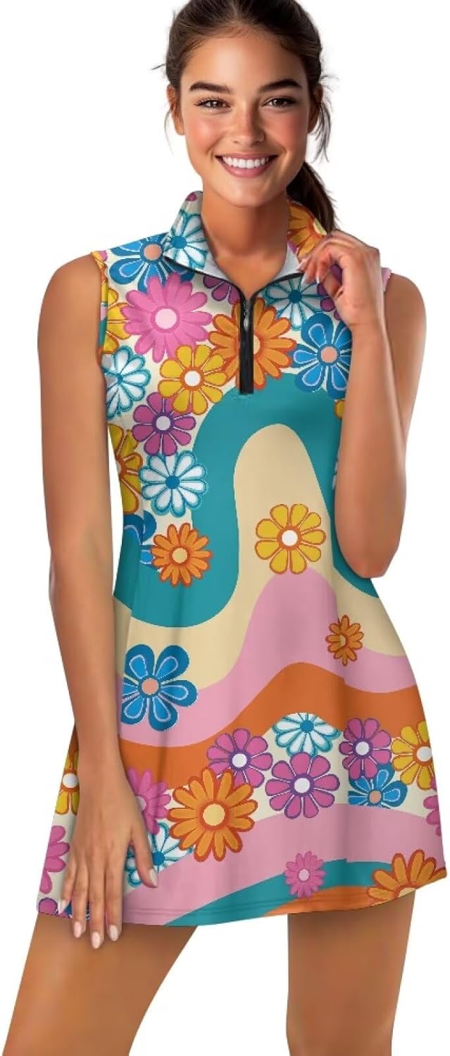 Sleeveless Golf Dress for Women Half Zip Polo Dress Suitable for Golf Tennis Pickleball Padel Courses Athletic Wear