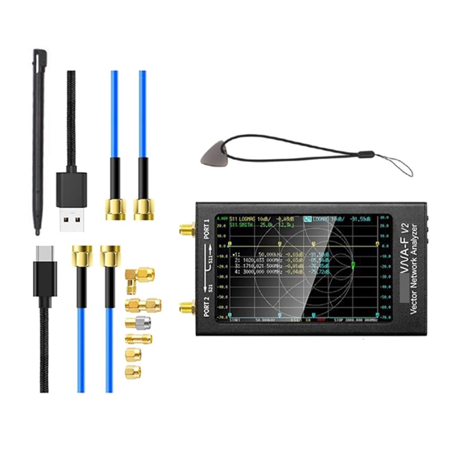 Analizador de Espectro, Analizador de red vectorial VNA-F V2 de 50 KHz a 3 GHz, analizador de antena HF, VHF y UHF con batería de 5000 mAh que mide parámetros S.
