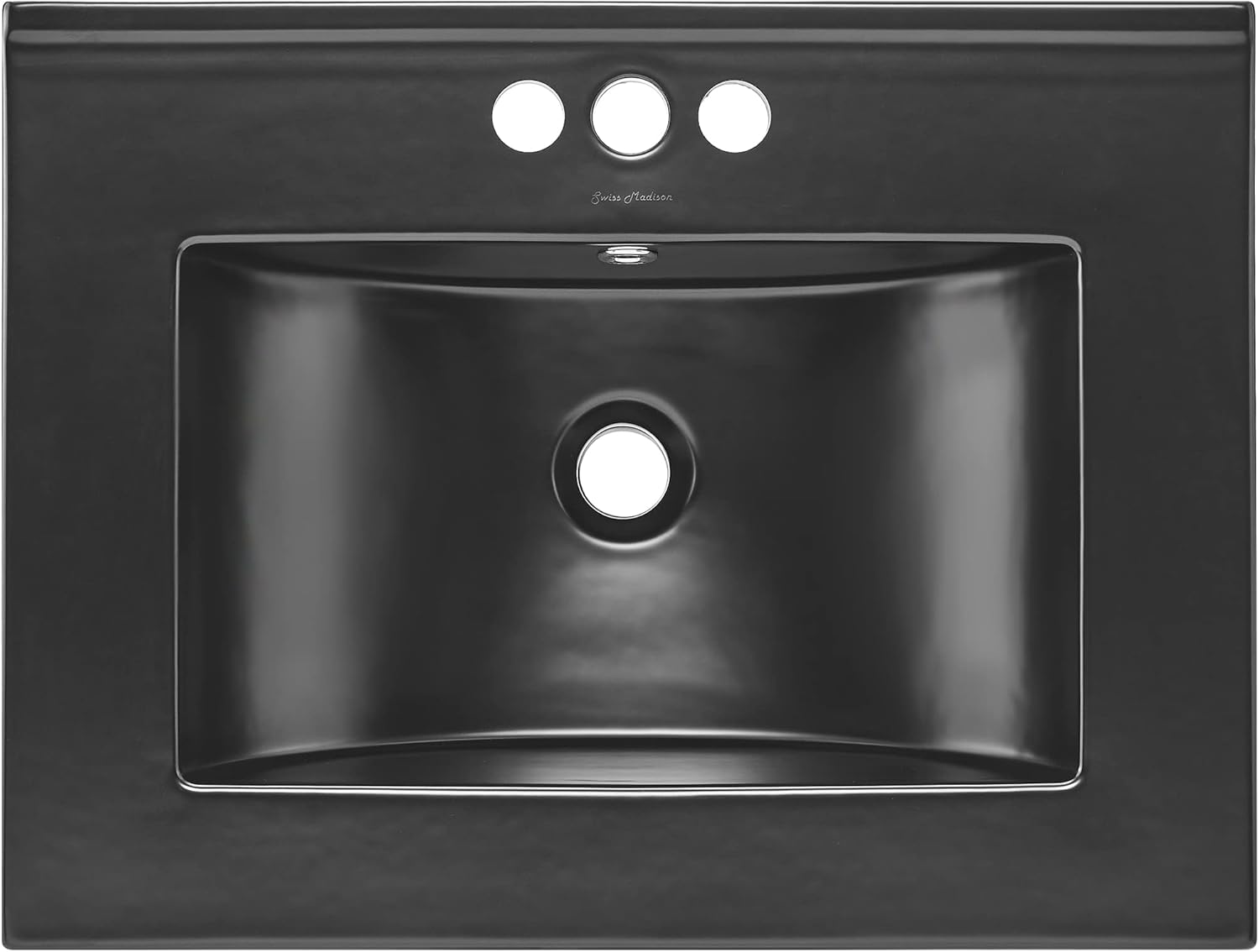 Matte Black Ceramic 24" Vanity Top Bathroom Sink