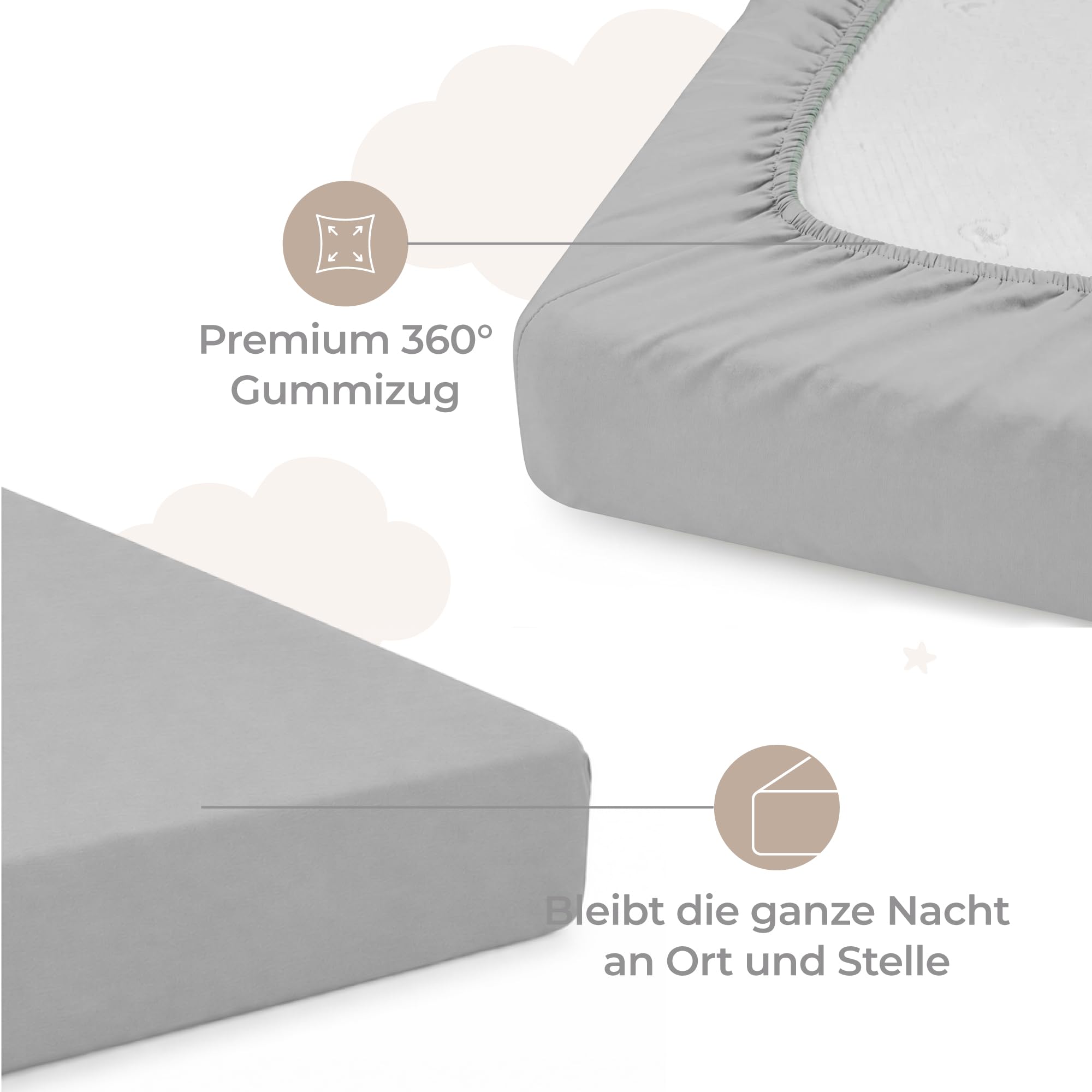Dreamzie - Baby Spannbettlaken 51x85 cm, 2er-Set, GOTS Bio-Baumwolle Jersey, für Beistellbett und Tutti Bambini CoZee, Grau