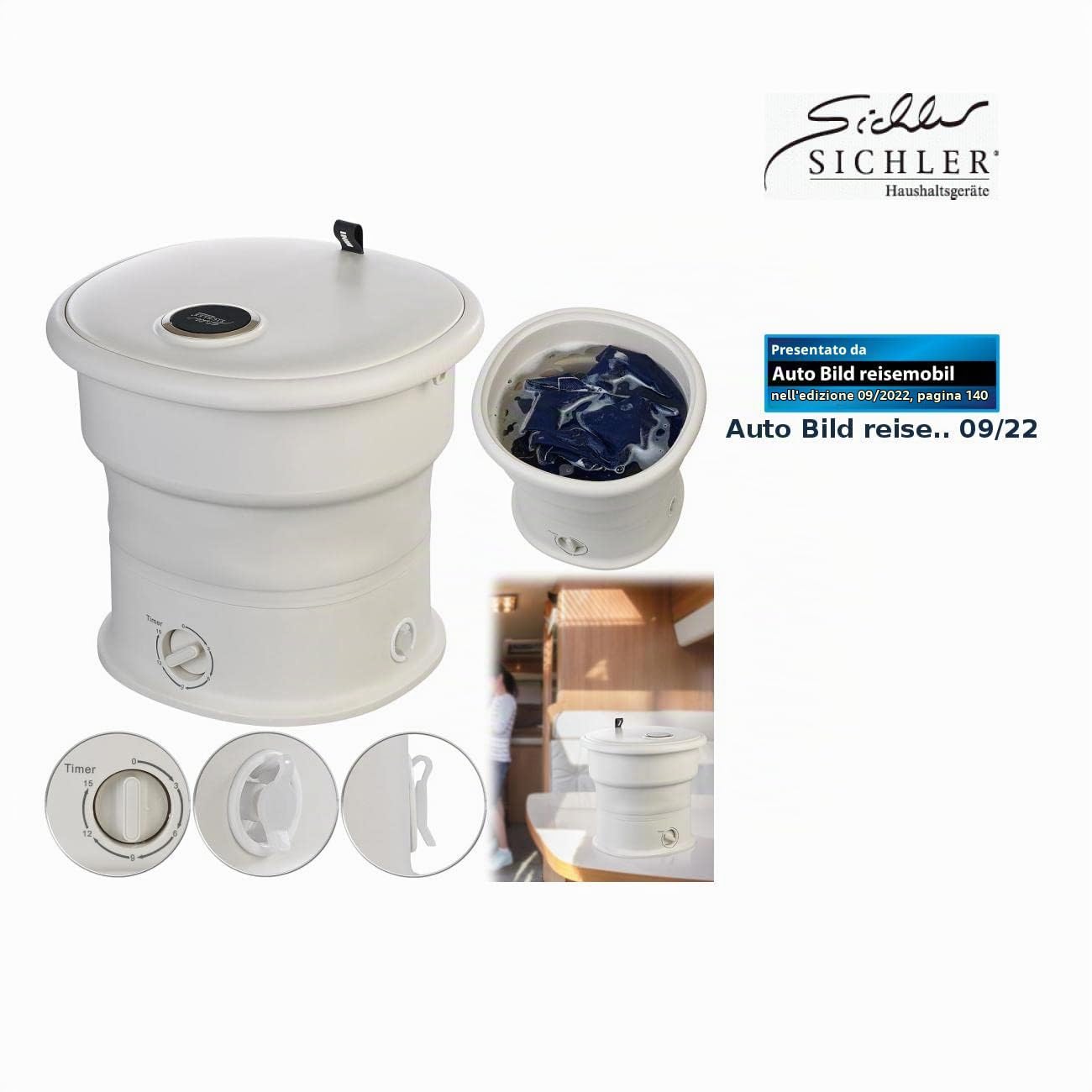 Sichler Haushaltsgeräte Mini lavatrice pieghevole da viaggio ZX6183, 1,5 kg, 50 W, crema/verde