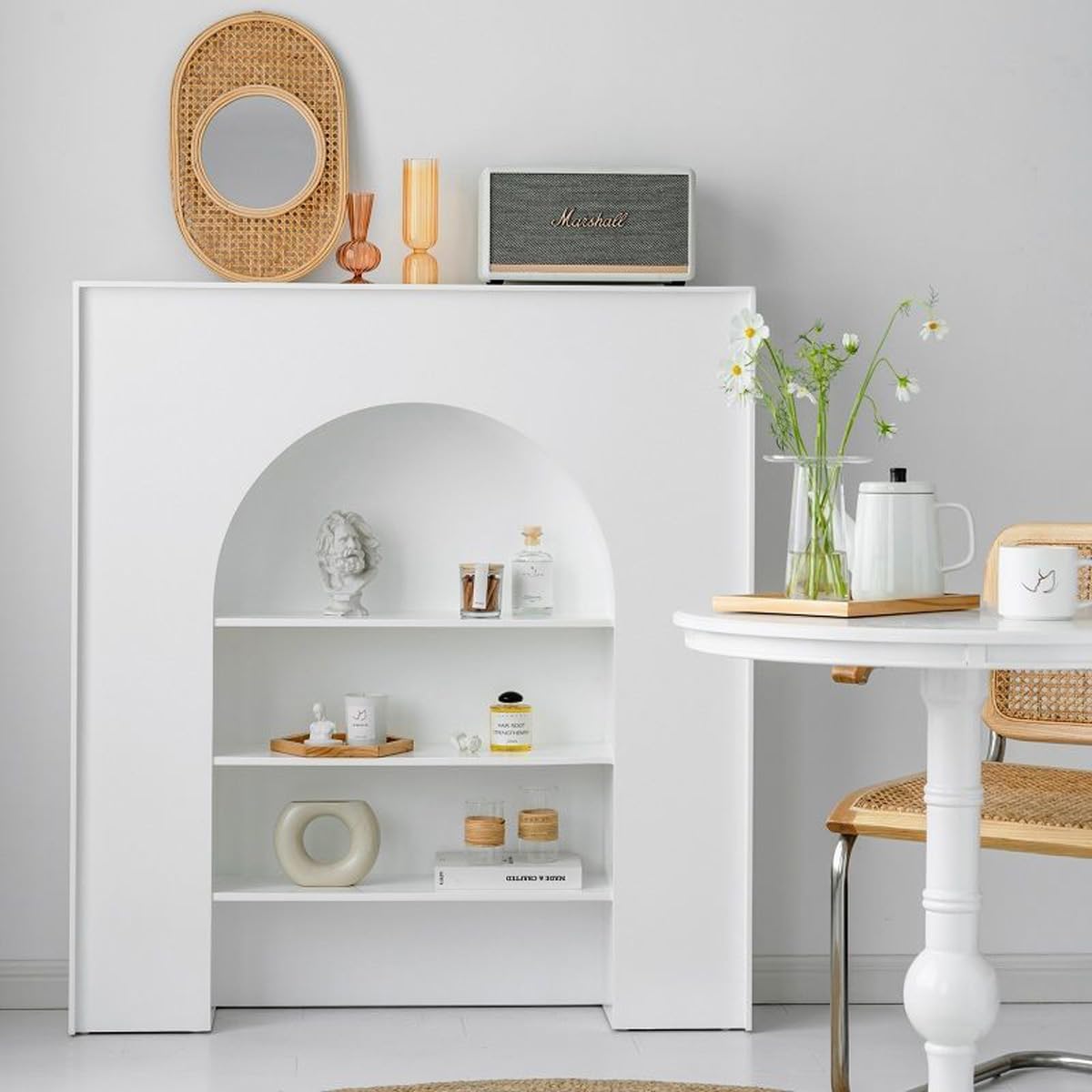 隠し収納付マントルピース5段 幅70cm アイボリー系 ディスプレイ