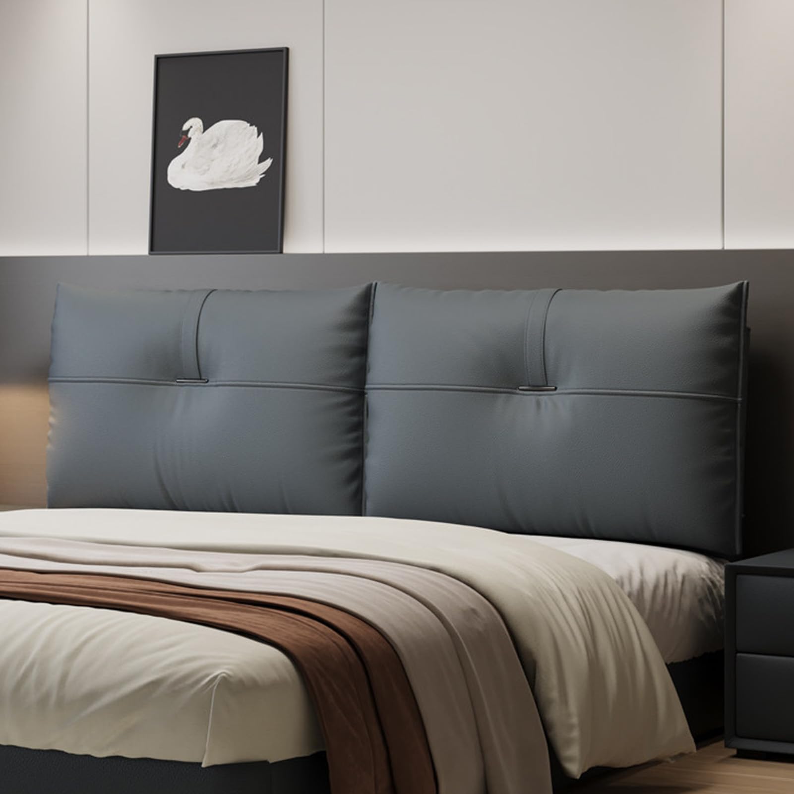 ZZYK Faux Leather Headboard Pillow Wall Mounted Large Support Backrest