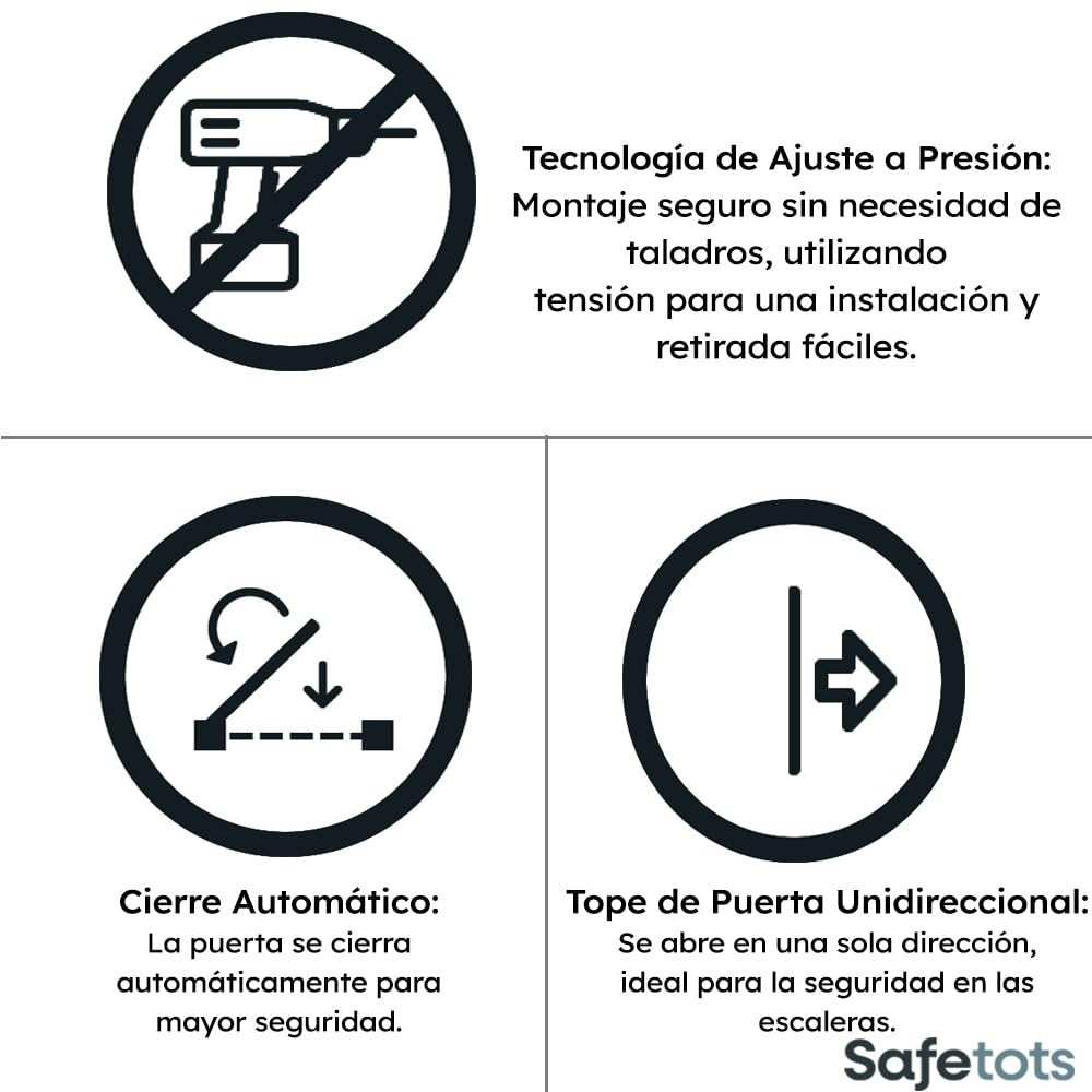 Bettacare Puerta de Seguridad Automática de Cierre, 68.5cm - 75 cm, Blanca, Puerta de Seguridad con Ajuste a Presión, Puerta de Bebé, Barrera de Seguridad para Puertas Pasillos y Espacios