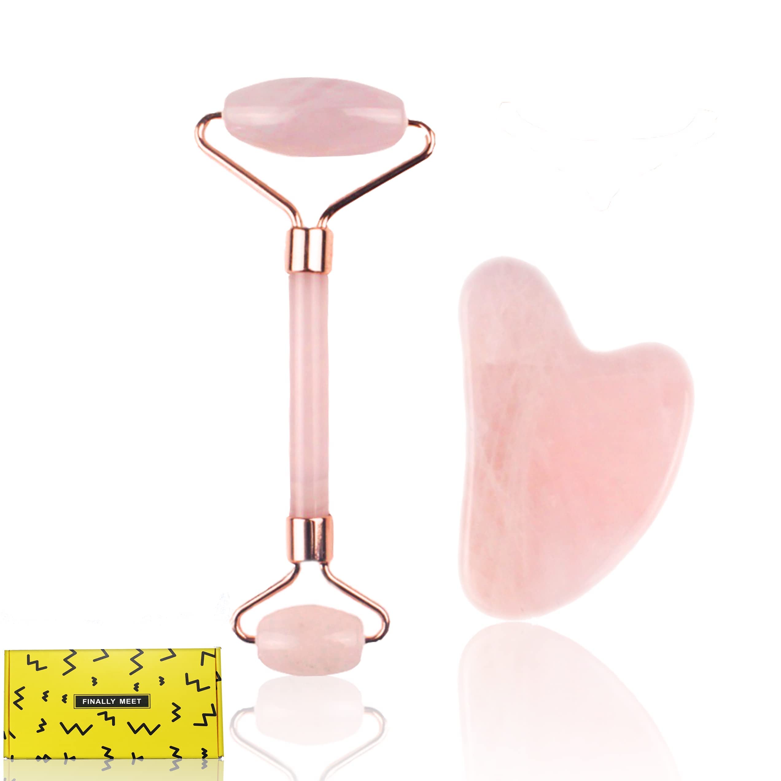 POMPOM BLUE Guasha Facial tools Derma Roller and Jade Roller Set for Face and Body Natural Jade