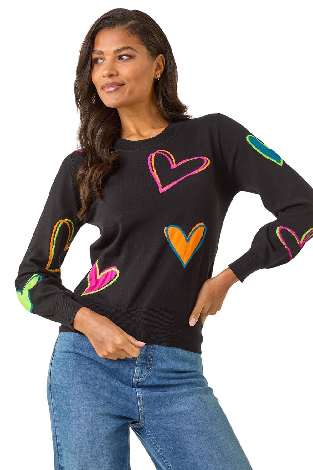 Roman Heart Print Knitted Jumper Black Size 14