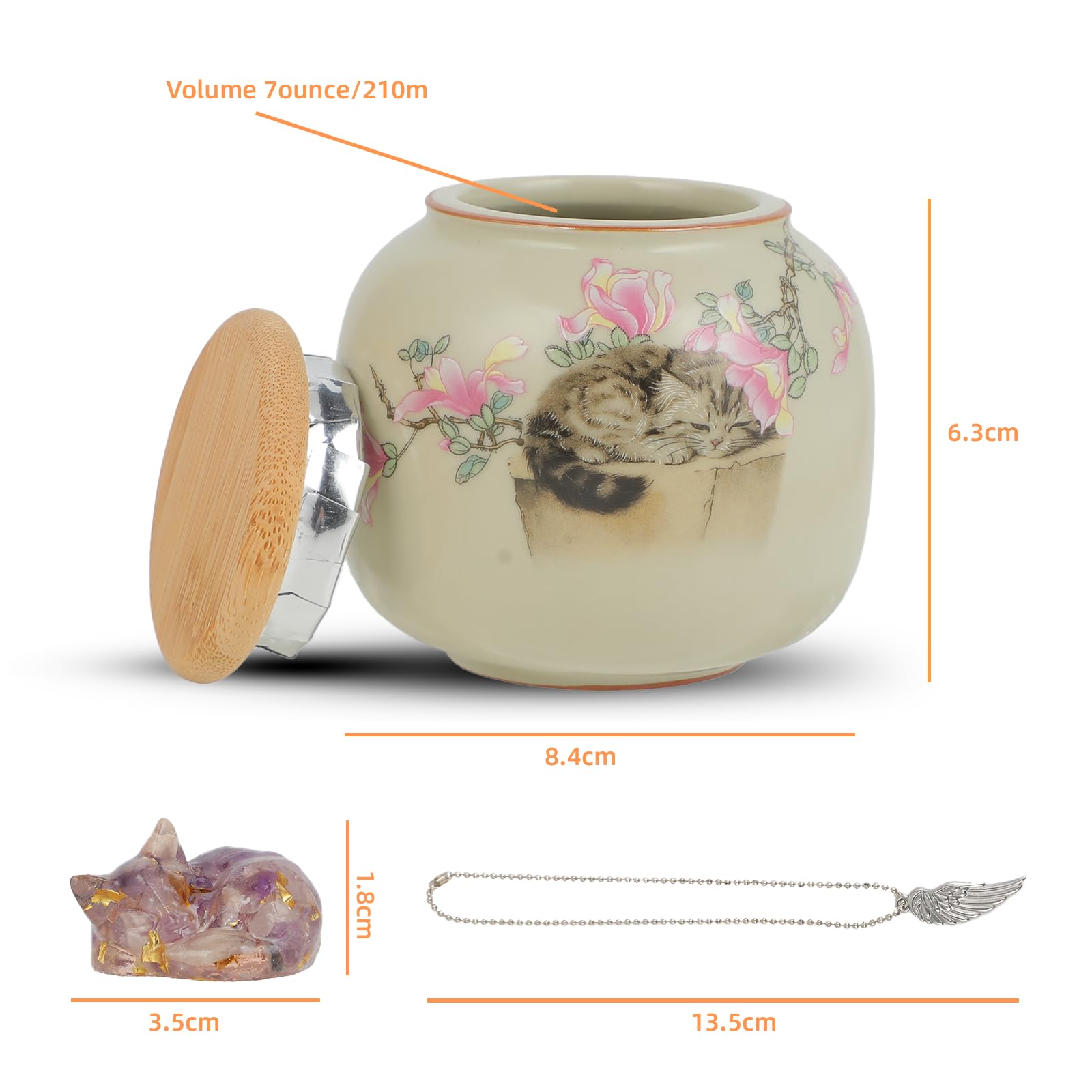 XLMJDZQ Cat Urn for Ashes with Memorial Crystal Sculpture,Holds Ashes of Beloved Cats,Ceramic Urn for Cat,Pet Memorial