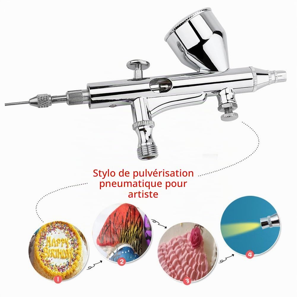 Walfront Kit Aérographe, Kit Aérographe Double Action 0.2mm / 0.3mm / 0.5mm Pistolet de Pulvérisation d'art à Aiguille pour Gâteau/Ongle/Modèle