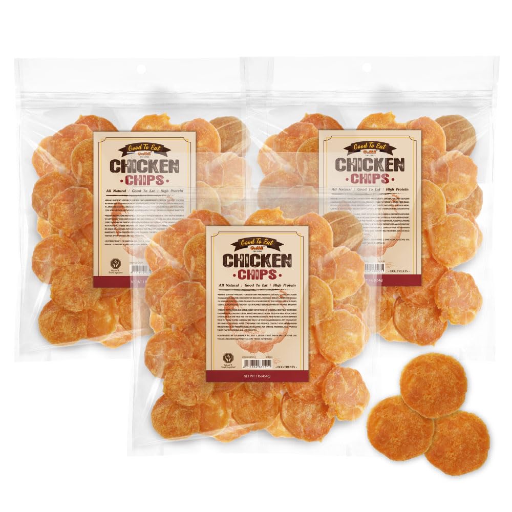 Gootoe Chicken Jerky Dog Treats, Real-Cut Chicken Chips, 1 lb (Pack of 3)