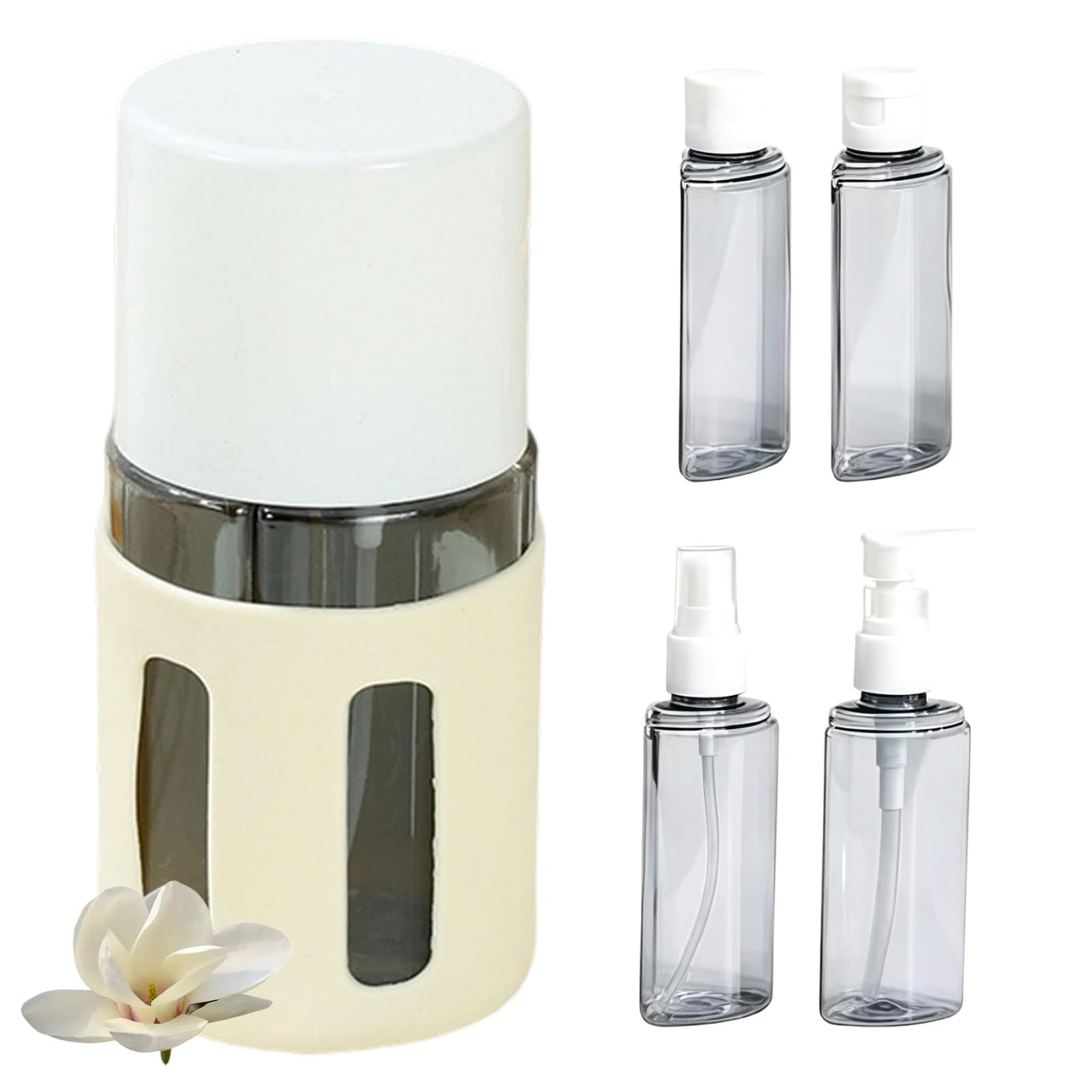 mondpfote 4 in 1 Travel Dispenser Bottle-Refillable Leakproof Rotatable Travel Dispenser Bottle,Four in One Travel Bottles for Toiletries,Portable Travel Toiletry Container for Airport (A,Round)