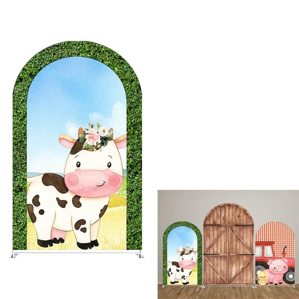 Aerdce Farm Theme Arched Backdrop Cover Cute Cows Farm Parties Chiara Backdrops for Birthday Decorations Arched Wall Covers Stands Display Props