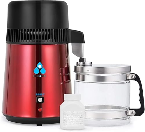 DC HOUSE Destilador de agua mejorado, máquina de destilador de agua de acero inoxidable de 4 litros con interruptor de encendido y apagado,