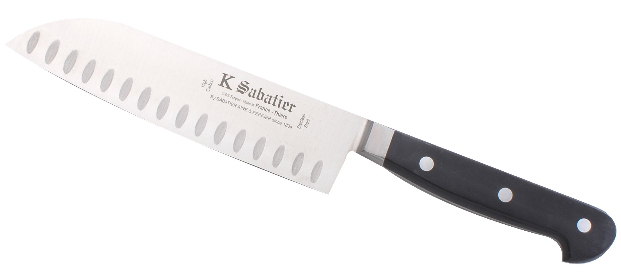 K SABATIER - Cuisine Orientale 17 Cm Alvéolée Gamme Bellevue - Acier Inoxydable - Manche Noir - 100% Forge - Entièrement Fabrique en France