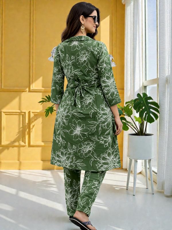 Image of RITIJYA Pure Cotton Feeding Kurta Pant Set for Women | Floral Anarkali Pregnancy Dress with Concealed Nursing Zipper Side Pocket | Pre & Post Partum | Maternity Dresses | Baby Shower Outfit