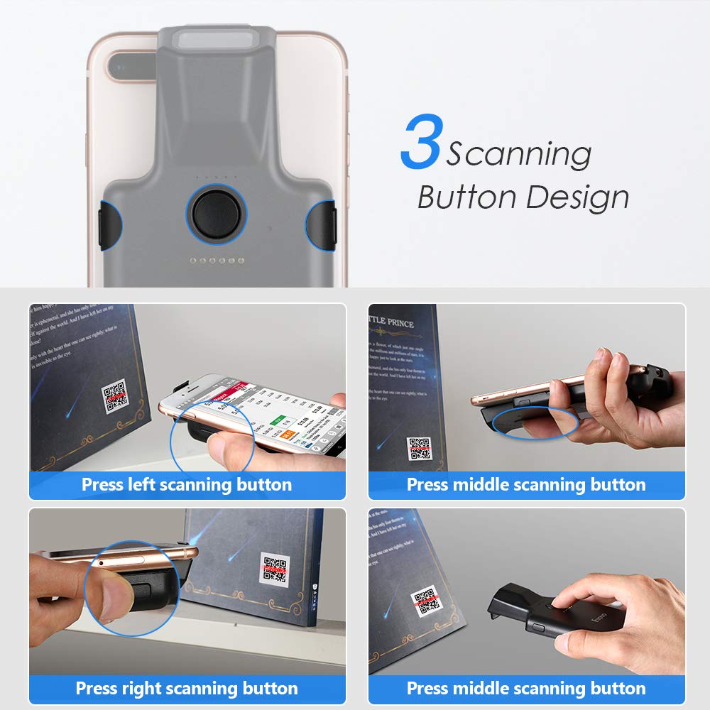 Eyoyo 2D Tragbar Bluetooth Tragbar Barcode Scanner, Back Clip Kabellos 1D Qr Barcode Leser Mit Bluetooth Funktion PDF417 Daten Matrix Code Maxicode Bild Scannen für Smartphone