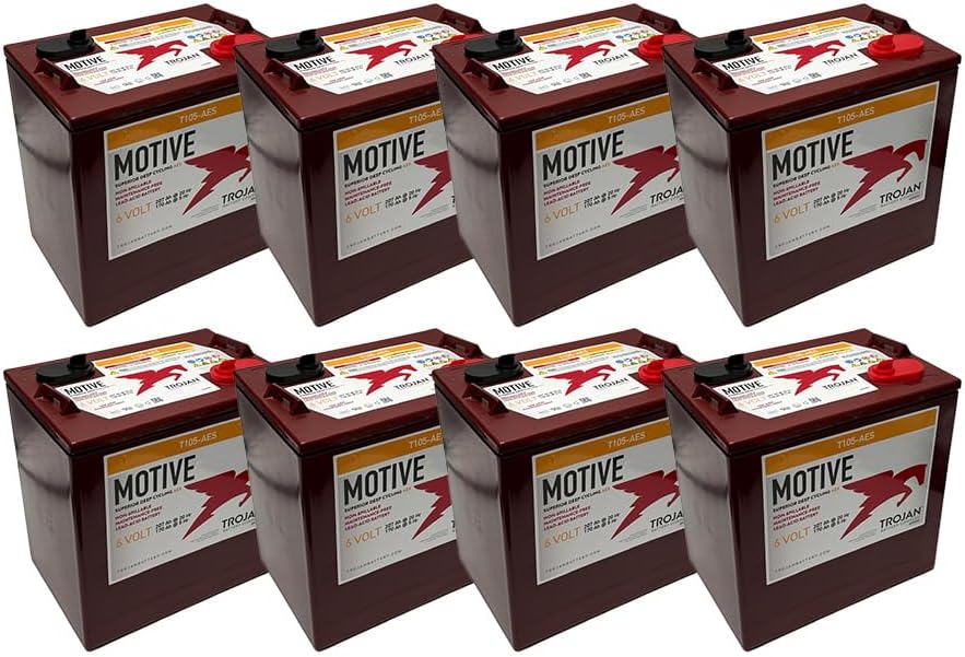 Trojan T105-AES 6V Advanced Energy Storage Deep-Cycle Battery, Renewable Energy, Off-Grid, Industrial Use (Pack of 8)