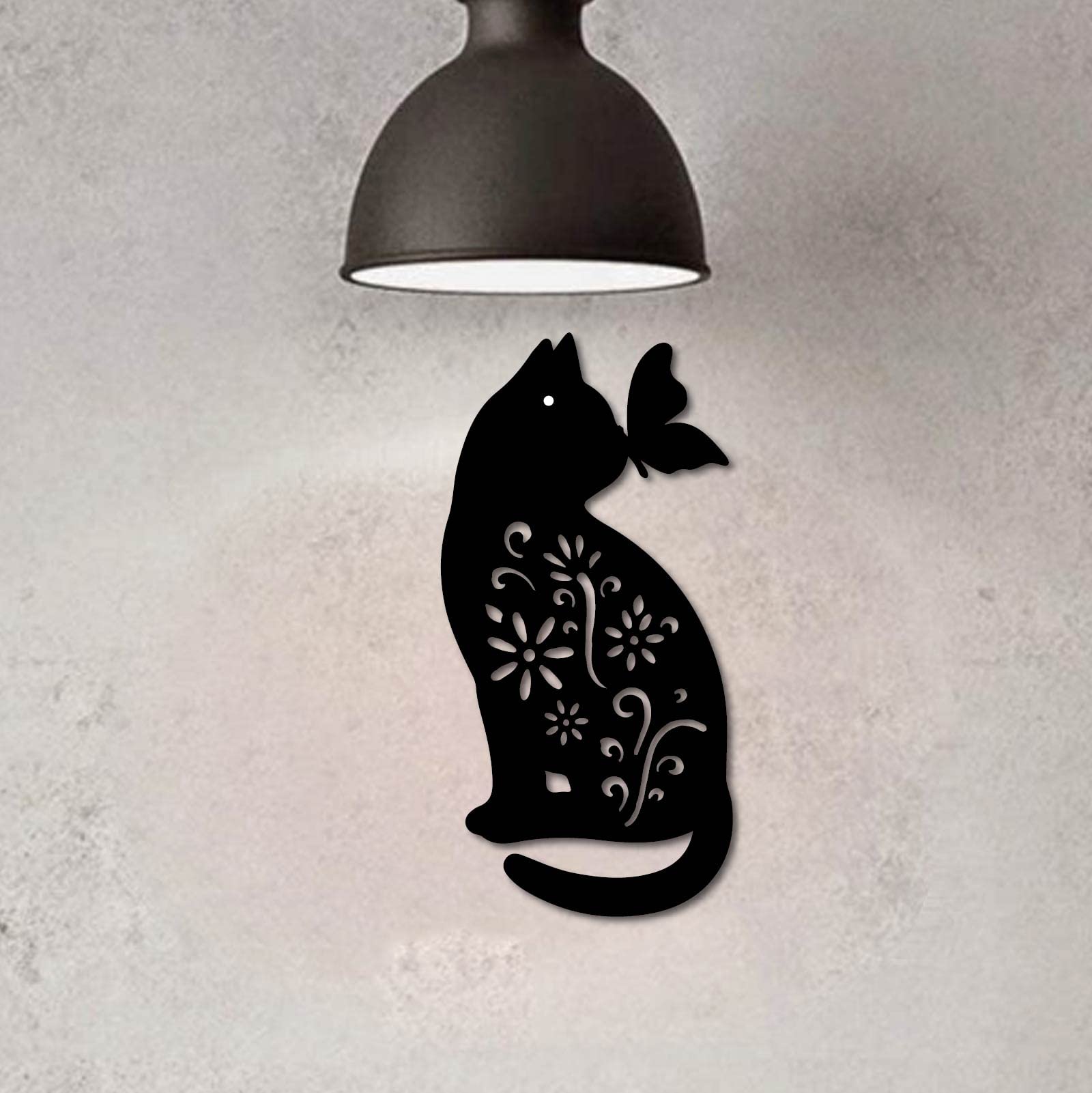 CREATCABIN Décoration Murale Métal Chat Et Papillon - Sculpture Silhouette Intérieur Extérieur 30x15 Cm