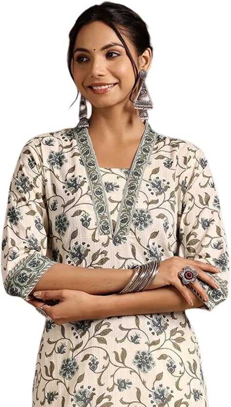 New Cotton Leaf Printed Casual Straight Kurta
