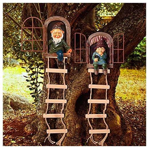 Thyle 4 Pieces Elf Out The Door Tree Hugger Garden Statue Gnome Resin Gnome Figurine Hanging Inappropriate Garden Gnomes Tree Gnome Decoration Tree Faces Decor Outdoor for Patio Lawn Ornament