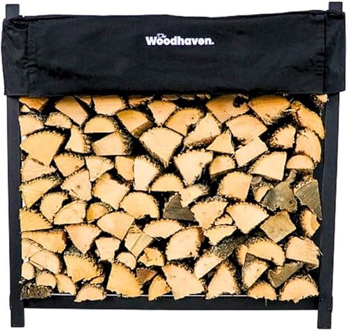 Miniatura 7 de Woodhaven Negro 4 pies  Resistente fabricado en Estados Unidos  Interior y exterior  Estante de almacenamiento de leña de 14 cable con cubierta de