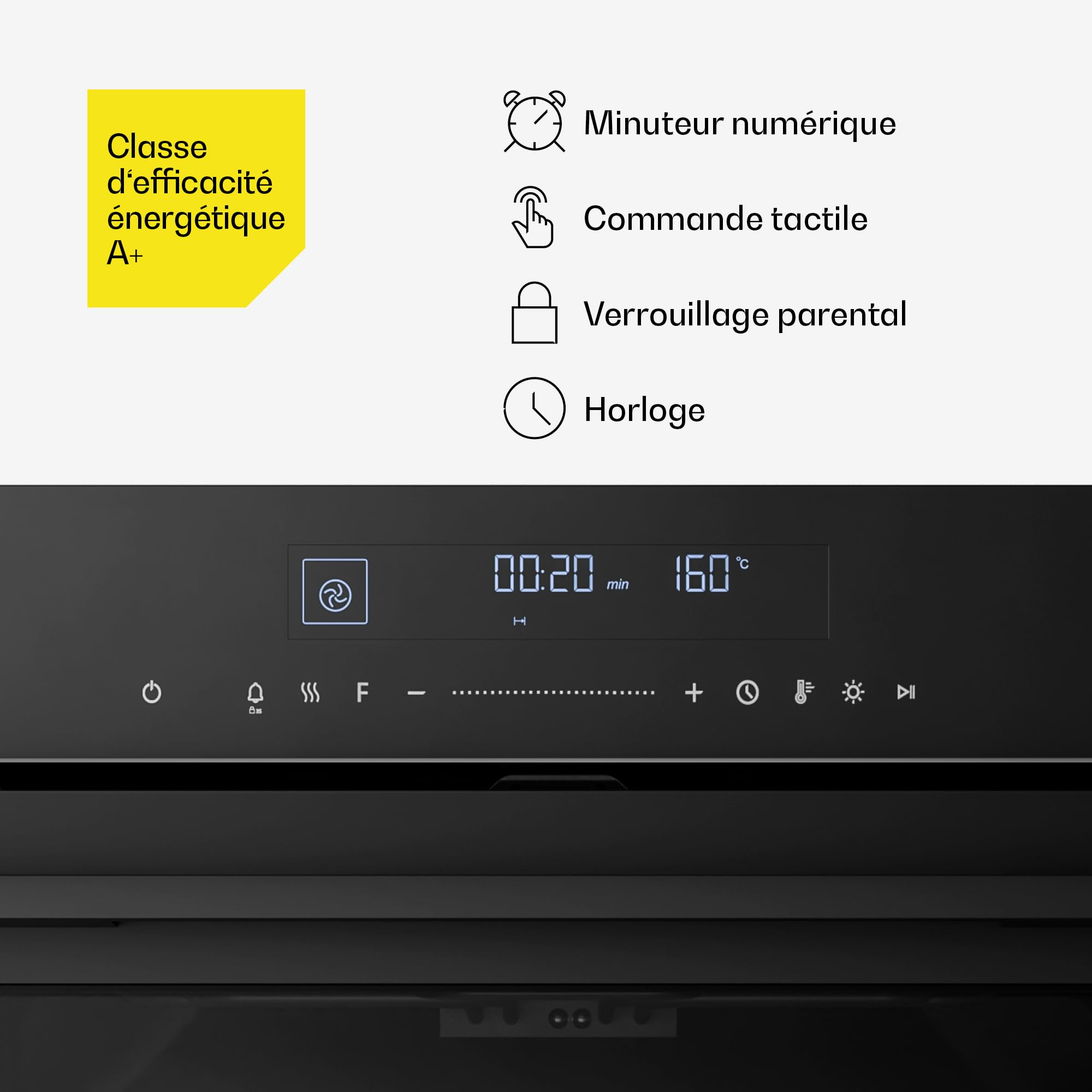 Klarstein Velaire Four Encastrable 60 cm - 74L, 13 Modes, Classe A+, Commandes Tactiles, Nettoyage Facile, Four Électrique Encastrable, Minuterie, Noir