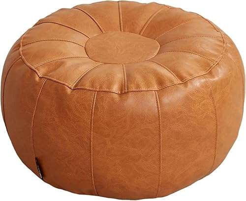 Miniatura 36 de Louis Donné Funda de puf sin relleno, taburete redondo otomano para reposapiés, puf de almacenamiento, puf de piel sintética impermeable, reposapiés