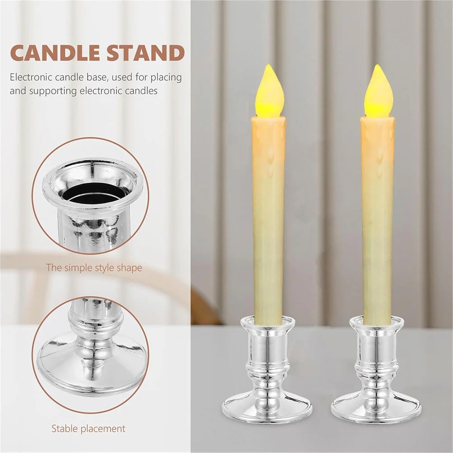Candle Holder 40Pcs Silver Electronic Holders Plastic Pillar Stands Indoor Candlestick Holder